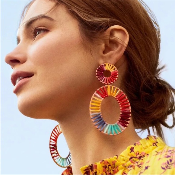 "Myla" Bohemian Multicolor Grass Festival Party Teardrop Circle Summer Earrings - Picture 6 of 6